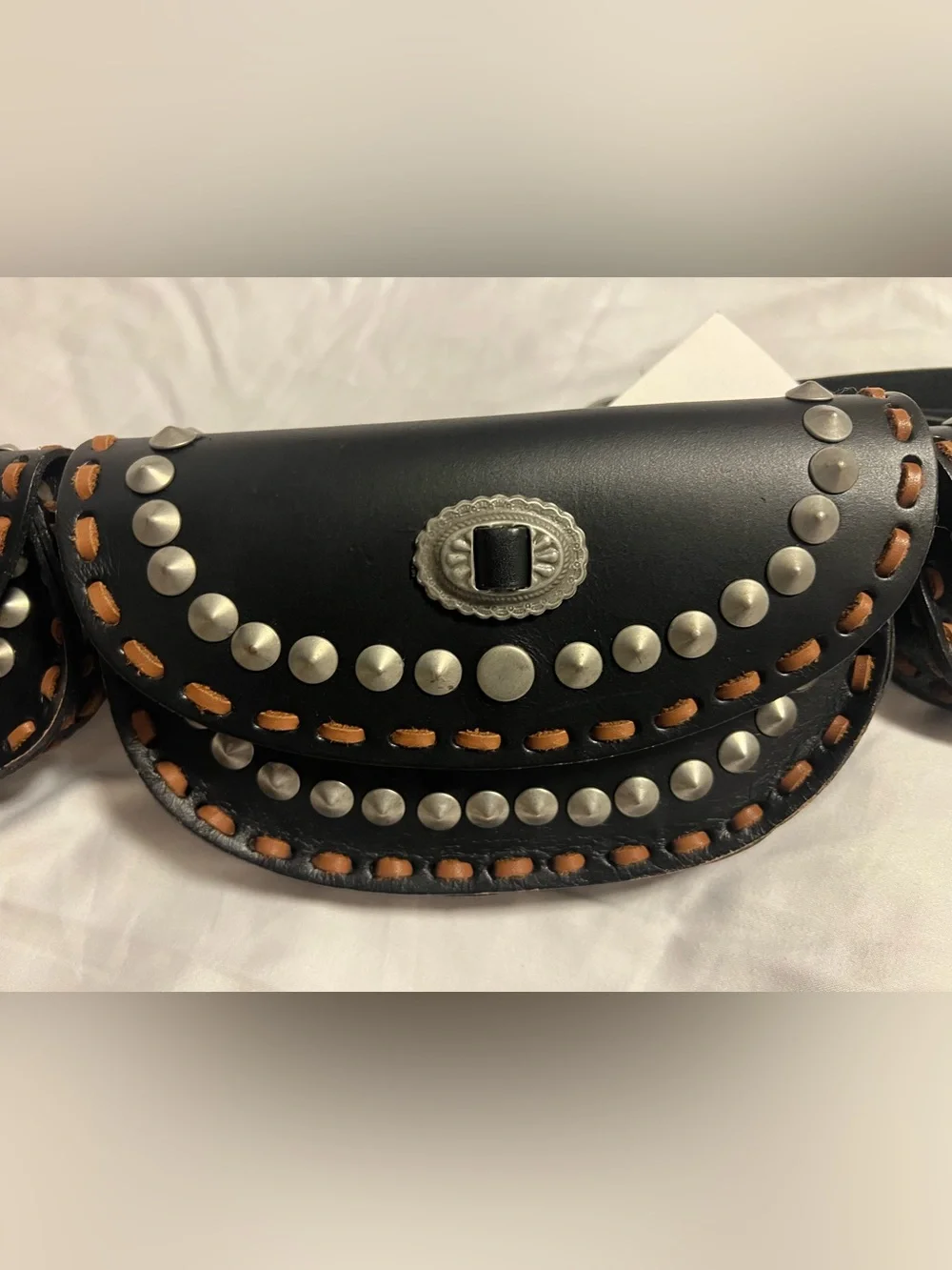 Free People Lucky Stars Leather Pocket Belt in Black Size S/M NWT  Festival